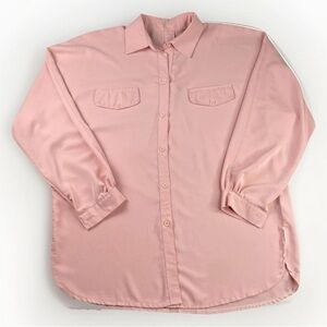 VINTAGE 80% Silk Blouse Pink, Light Peach Long Sleeve Button-Up Women’s L